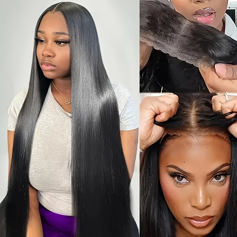 4X4 HD Lace Closure Wig - 100% Human Hair, No Glue Needed, Pre-Plucked Straight Hair, 200% Density, Elegant Style for Women, Perfect for Role-Playing And Casual Attire, Everyday Hairpiece | Natural Appearance | Natural Textur